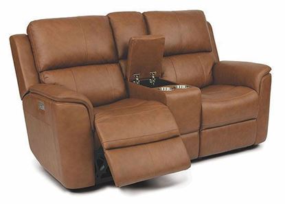 Henry Power Reclining Leather Loveseat with Console and Power Headrests 1041-64PH from Flexsteel
